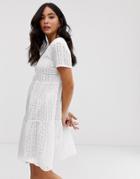 Pieces Broderie Smock Mini Dress - White