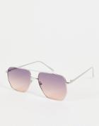 Asos Design Aviator Sunglasses In Silver With Purple And Taupe Gradient Lens