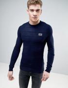 Born Rich Knitted Sweater With Raised Ribbed Stripe - Navy