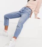 New Look Petite Ripped Straight Leg Jeans In Light Blue