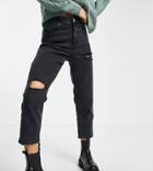 New Look Petite Ripped Mom Jeans In Black