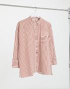 Asos Design Super Oversized Relaxed Cotton Dad Shirt In Red And Cream Stripe-multi