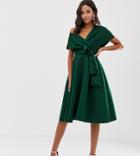 Asos Design Fallen Shoulder Prom Dress With Tie Detail - Green