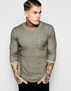 Asos Extreme Muscle Rib 3/4 Sleeve T-shirt With Oil Wash In Green - Green