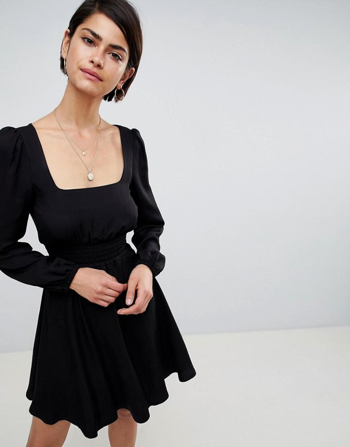 Asos Design Square Neck Skater Mini Dress - Black