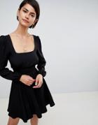 Asos Design Square Neck Skater Mini Dress - Black