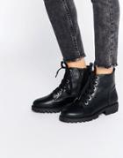 London Rebel Grosgrain Lace Up Boots - Black
