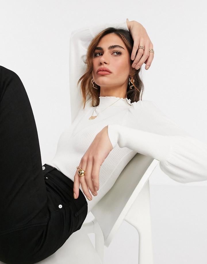 River Island Ruffle Neck Sweater In White
