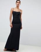 Jarlo Cami Strap Fishtail Maxi Dress With Lace Insert In Black