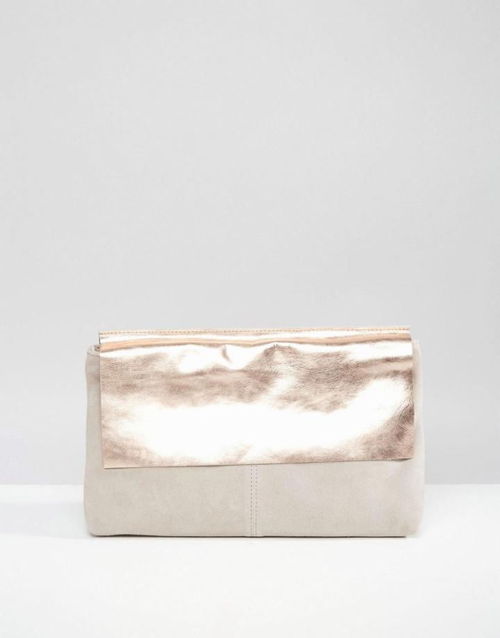 Asos Leather And Metallic Pinched Top Clutch Bag - Pink