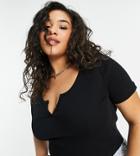 Asos Design Curve Fitted Top With Notch Neck In Black