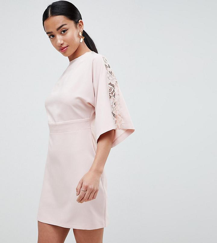 Asos Design Petite Lace Insert Kimono Mini Dress - Pink