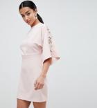 Asos Design Petite Lace Insert Kimono Mini Dress - Pink