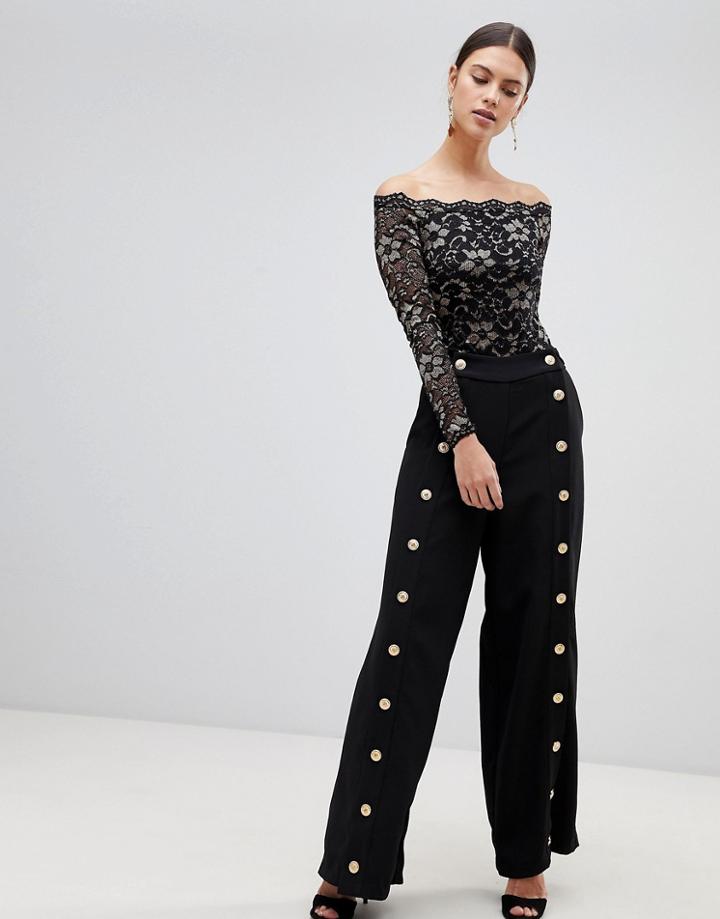 Forever Unique Button Detail Pants-black