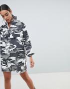 Missguided Shirt Dress In Camo - Gray