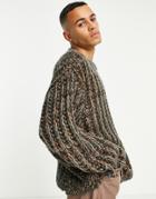 Asos Design Loose Knit Textured Sweater In Charcoal Twist-grey