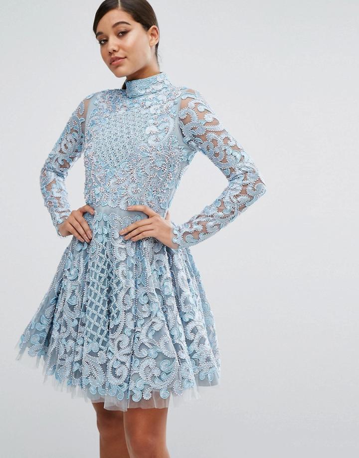 A Star Is Born Skater Dress With All Over Embellishment - Blue