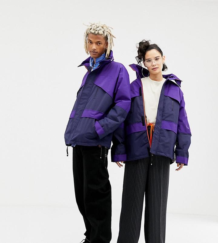 Collusion Unisex Waterproof Color Block Jacket-navy