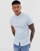 Asos Design Skinny Fit Shirt In Light Blue With Grandad Collar