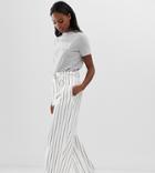 Asos Design Tall Linen Wide Leg Pants With Paperbag Waist And Belt In Stripe-multi