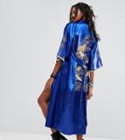 Reclaimed Vintage Inspired Kimono With Back Print And Sleeve Trim - Navy