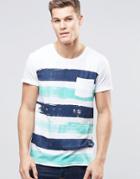 Esprit Painted Stripe T-shirt With Pocket - White