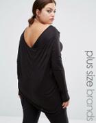 Junarose Long Sleeve Jersey Top With Drape Back - Black