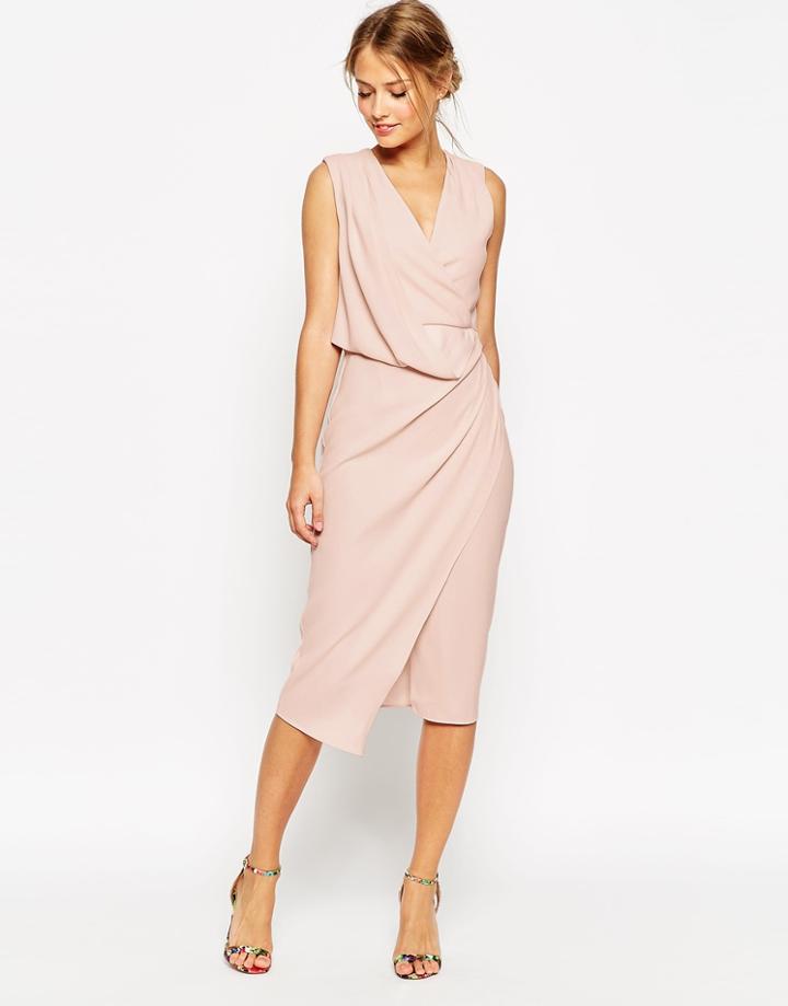 Asos Wedding Wrap Drape Midi Dress - Red