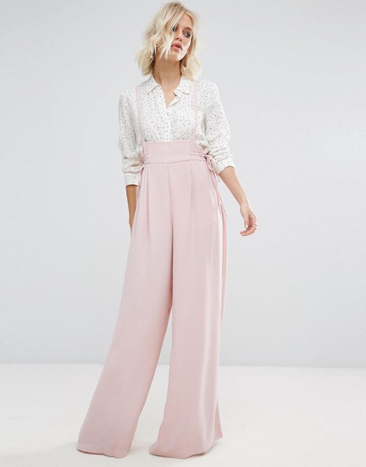 Lost Ink Wide Leg Overalls - Pink