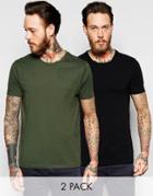 Asos T-shirt With Crew Neck In Black And Dark Green Save 17%