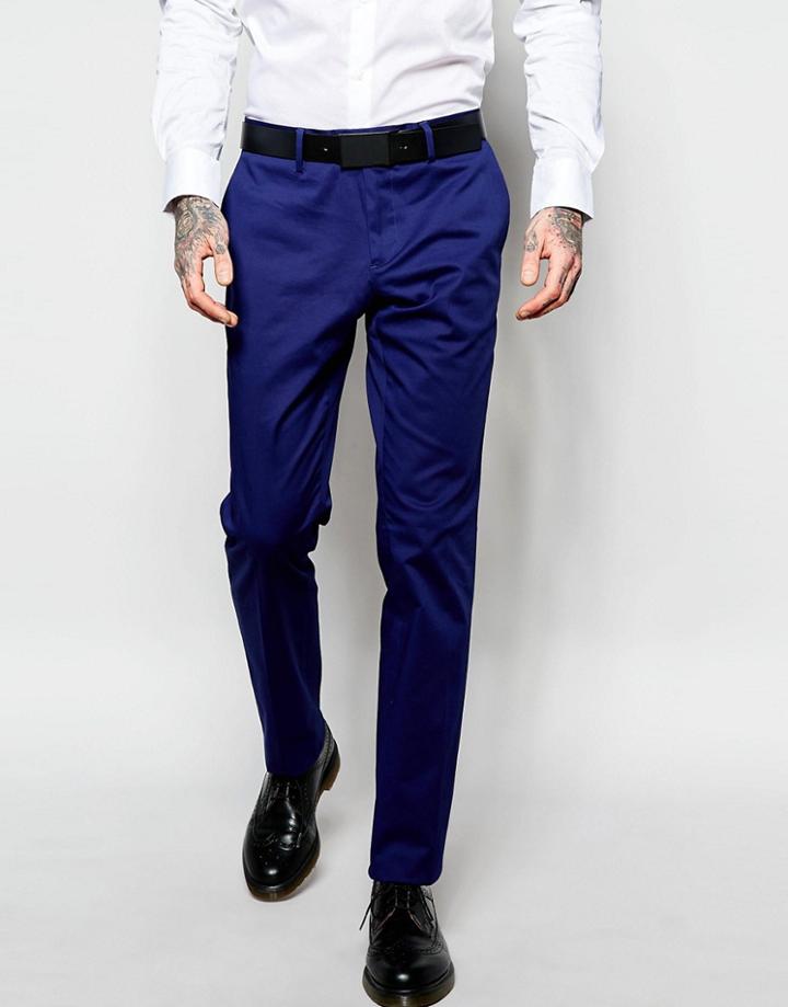 Sisley Slim Fit Suit Pants In Cobalt Blue - Blue