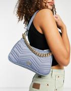 Skinnydip Quilted Nylon Shoulder Bag In Pastel Blue With Chain-blues