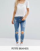New Look Petite Blossom Embroidered Skinny Jeans - Blue