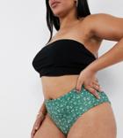 Peek & Beau Curve Exclusive High Waist Bikini Bottom With Tie Waist In Green Floral