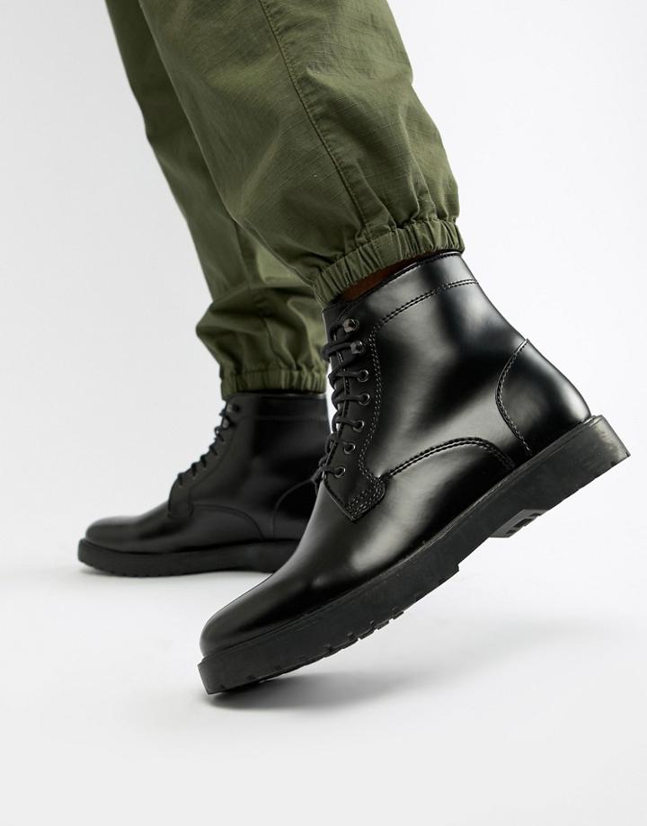 Zign Lace Up Boots In Black High Shine - Black