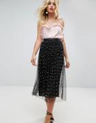 Asos Faux Pearl Embellished Fully Lined Tulle Midaxi Skirt - Black