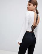 Missguided Lace Detail Open Back Blouse - White