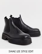 Asos Design Chelsea Square Toe Boots In Black High Shine Leather