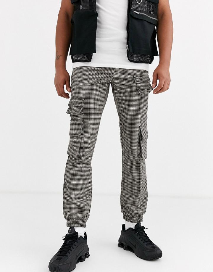 Asos Design Check Sweatpants With Cargo Pockets-brown