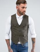 Asos Skinny Vest With Patch Pocket Detail In Khaki - Brown