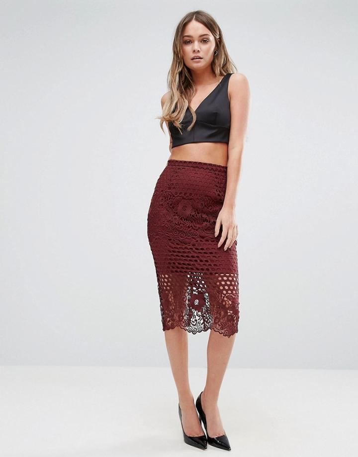New Look Premium Circle Lace Pencil Skirt Co-ord - Red