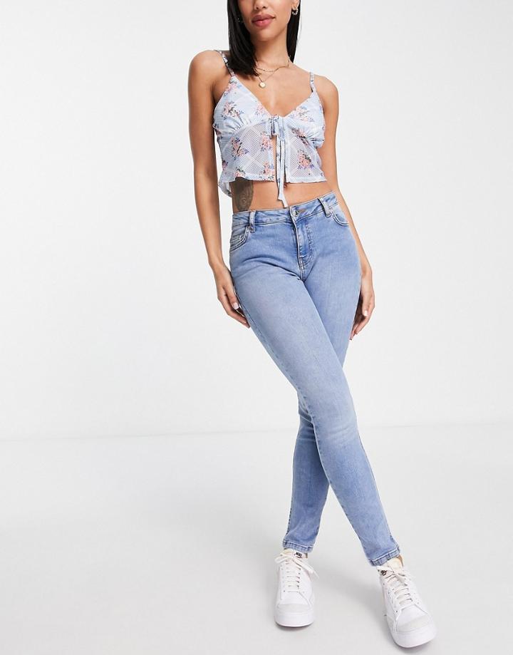 Miss Selfridge Lizzie Low Rise Skinny Jeans In Light Blue Wash