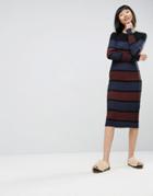 Asos Knitted Midi Dress In Stripe - Multi