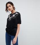 Asos Tall T-shirt With Embroidered Yoke And Fringe Detail - Black