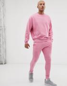 Asos Design Tracksuit Oversized Sweatshirt/ Skinny Sweatpants In Pink - Pink