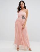 Little Mistress One Shoulder Embellished Maxi Dress - Pink