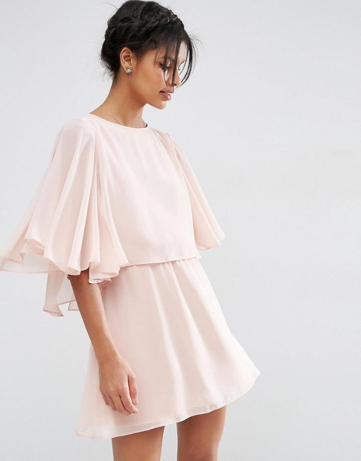 Asos Crop Cape Mini Skater Dress - Nude