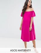 Asos Maternity Off Shoulder Midi Dress - Pink