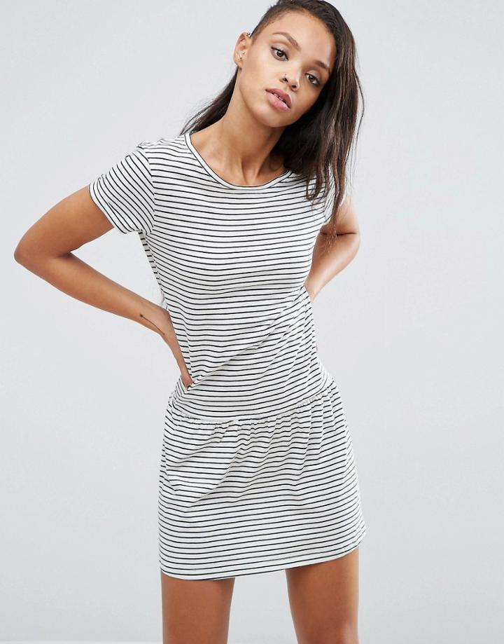 Pepe Jeans Xana Jersey Stripe Dropped Hem Dress - White
