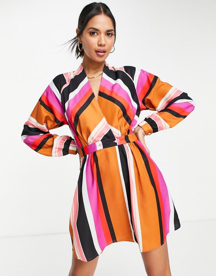 Asos Design Wrap Mini Dress In Stripe-multi